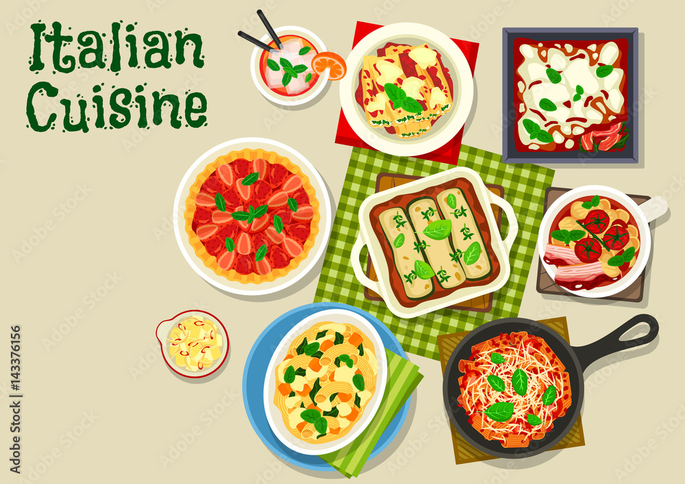 Italian cuisine icon with pasta and lasagna Italian cuisine icon with pasta and lasagna