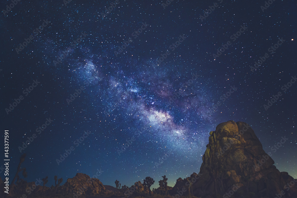 USA, California, Joshua Tree National Park, Milky Way above mountain peaks USA, California, Joshua Tree National Park, Milky Way above mountain peaks