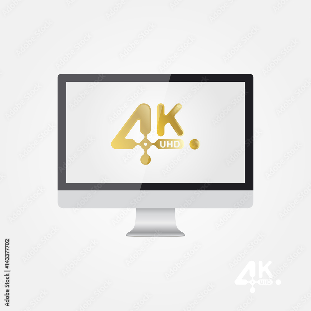 4K Ultra HD golden vector icon on the monitor screen. Flat vector illustration EPS10 4K Ultra HD golden vector icon on the monitor screen. Flat vector illustration EPS10
