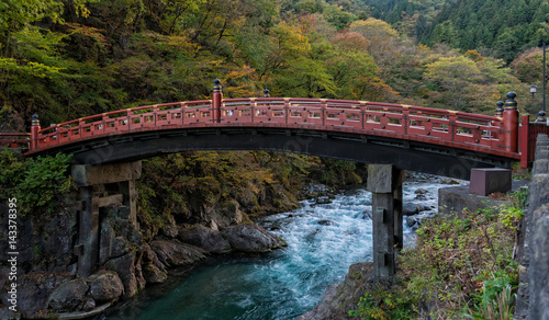 Red bridge in autumn season at Nikko, Japan.