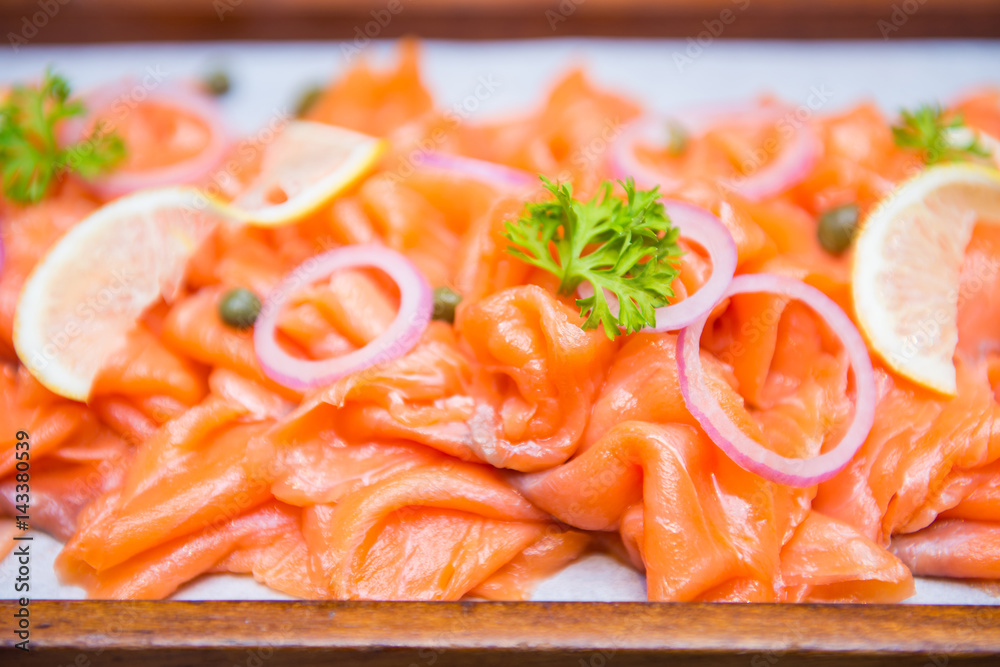 smoked salmon ready for eat in restaurant smoked salmon ready for eat in restaurant