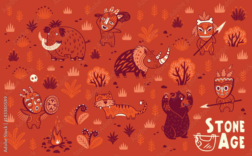 Naklejka premium Stone Age vector set