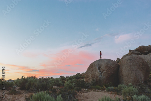 USA, California, Man looking at view in Buttermilk Country photo