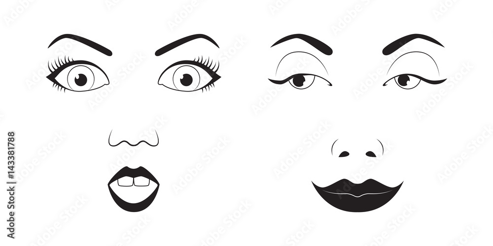 Girl emotion face cartoon vector illustration and woman emoji icon cute symbol character human expression sign female avatar tongue feeling.