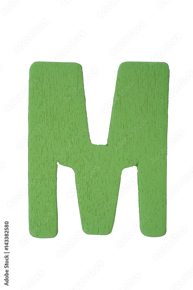 Green wooden letter M isolated on white background with clipping path. Green wooden letter M isolated on white background with clipping path.