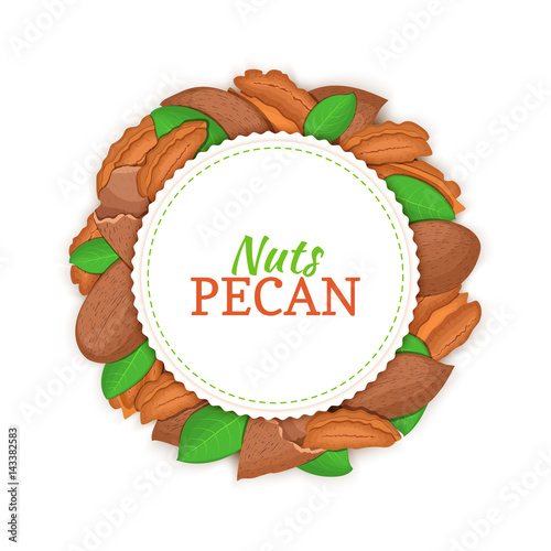 Round white frame composed of pecan nut.