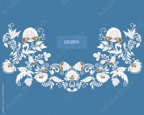stock vector flowers and leaf ornament. oriental or russian pattern.necklace embroidery design