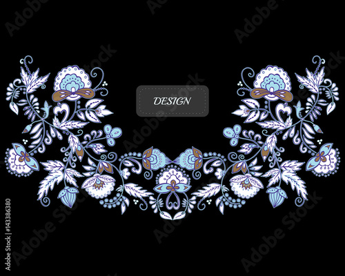 stock vector flowers and leaf ornament. oriental or russian pattern.necklace embroidery design