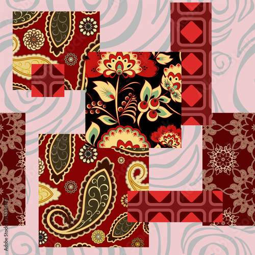 abstract seamless patchwork tile with floral ornament.arabic or orient pattern. vintage style