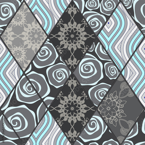 abstract seamless patchwork tile with floral ornament.arabic or orient pattern. vintage style