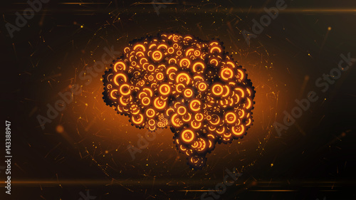 Εκτύπωση καμβά Glowing orange mechanical clockwork brain illustrating artificial intelligence -