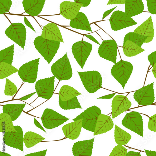 Seamless pattern with branch of birch. © barberry