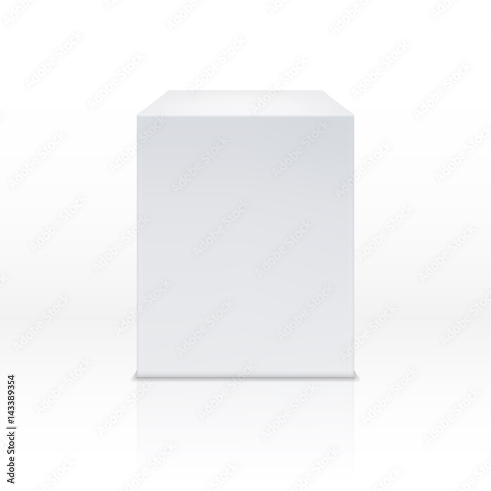 Realistic white cube box, 3d podium, blank pedestal vector illustration Realistic white cube box, 3d podium, blank pedestal vector illustration