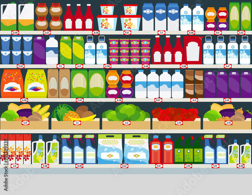 Store shelves with products background