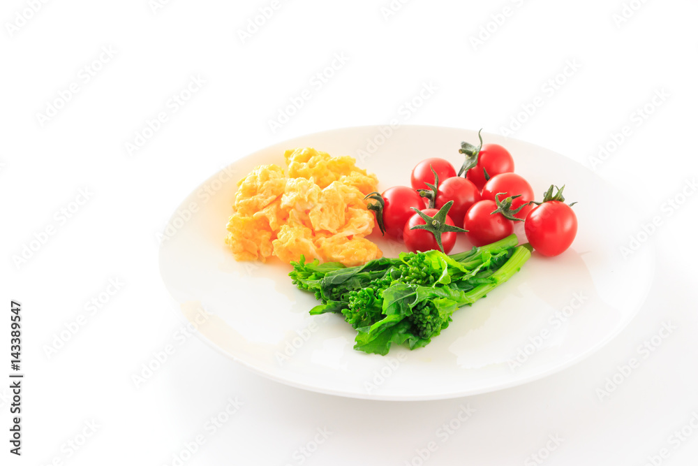 salad with boiled green rape blossoms