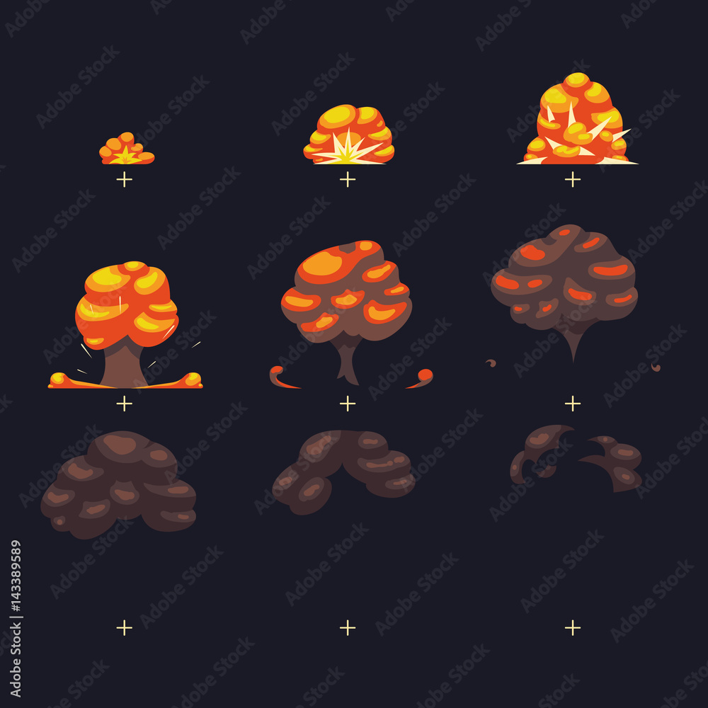 Vector explosion, war game blast fx animation frames sprite Векторный  объект Stock | Adobe Stock