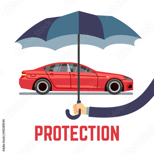 Car insurance vector concept with hand holding umbrella