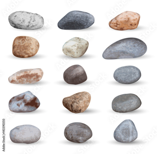 Vector see stones and pebbles collection isolated on white