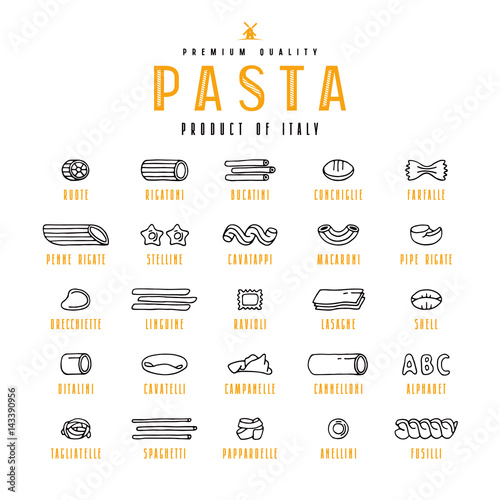 Set of icons varieties of pasta