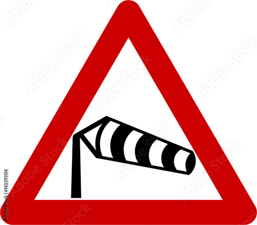 Warning sign with crosswinds