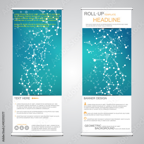 Roll-up banner stands for presentation and publication. Geometric abstract background. Vector illustration