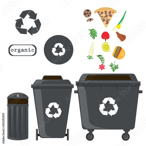 sorting of waste and recycling - organic. Symbols, types.Sorting garbage. Ecology and recycle concept. vector flat illustrations.