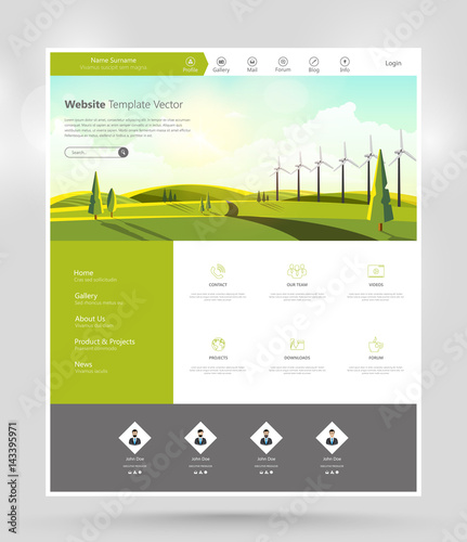 Website Template and Landscape Header with Wind Turbines.