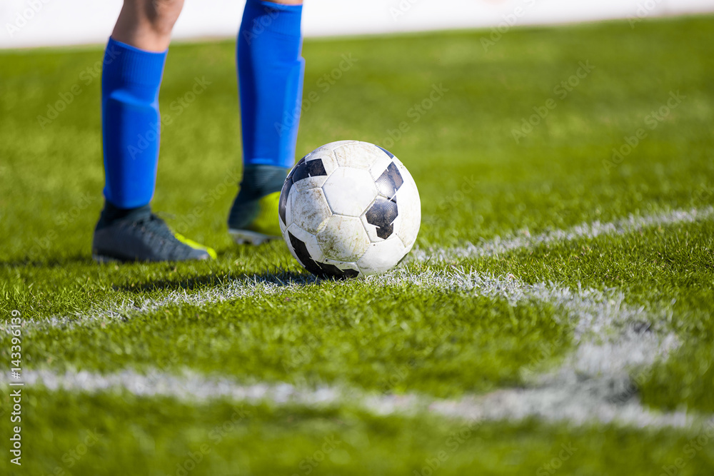 Soccer with ball on soccer field. Shooting a corner. Soccer match Soccer with ball on soccer field. Shooting a corner. Soccer match