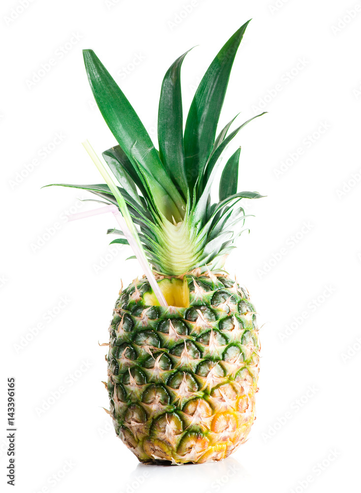 Exotic cocktail in pineapple, isolated on white background Exotic cocktail in pineapple, isolated on white background