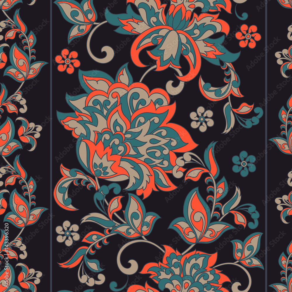 Damask style vintage floral seamless pattern