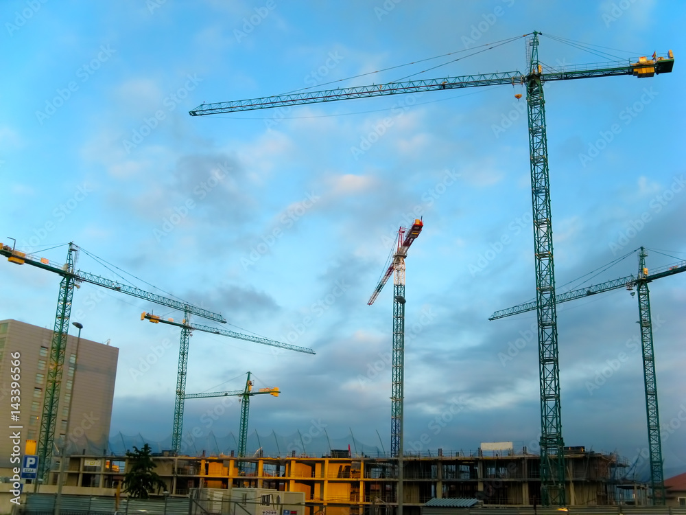 Cranes on construction site in Santander, Spain