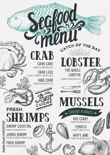Seafood menu restaurant.
