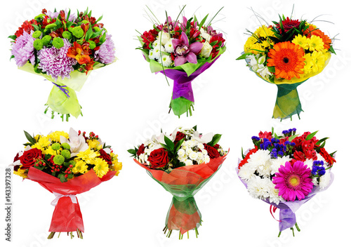 Fototapeta Naklejka Na Ścianę i Meble -  Set of Bouquet of colorful flowers isolated on white background