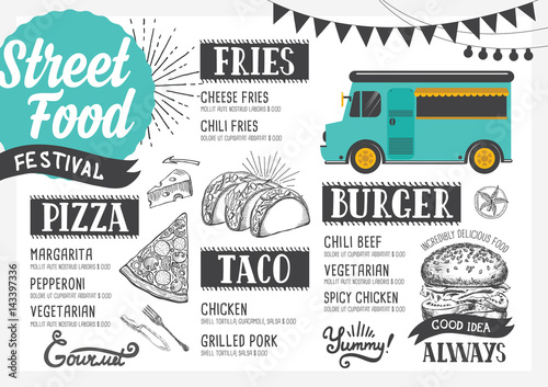 Street food menu, design template.