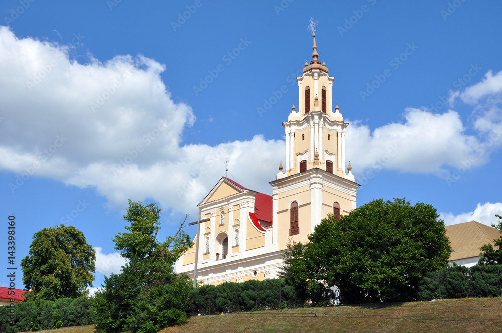 Bernardine Church and Monastery in Baroque style against the blue sky in Grodno, Belarus.