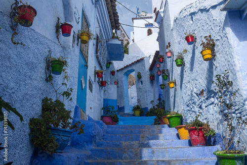 Beautiful Stairway with Flowerpots in the Medina of Chefchaouen © DorSteffen