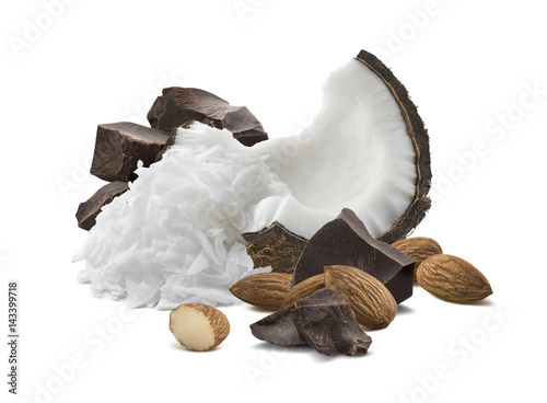 Coconut shredded almond chocolate isolated