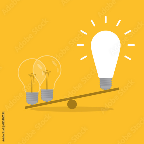 Value of idea. Seesaw of concept on yellow background