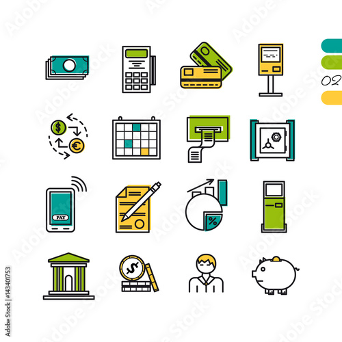 Set linear finacial colored icons