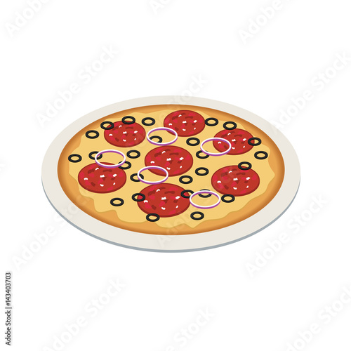 Pizza in isometric 3d style. Tasty pizza on the plate