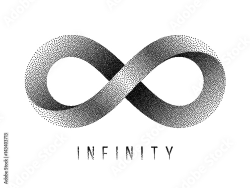 Stippled Infinity sign. Mobius strip symbol. Vector illustration.