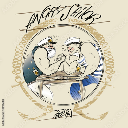 Wallpaper Mural Angry sailors arm wrestling