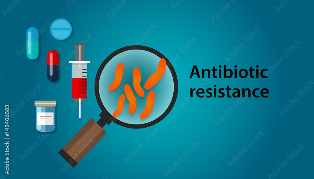 antibiotic resistance illustration of bacteria and drug medicine