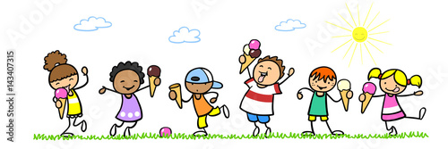 Cartoon Kinder essen Eis im Sommer