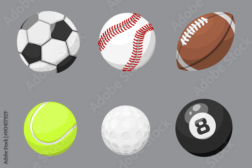 Sport balls isolated tournament win round basket soccer equipment and recreation leather group traditional different design vector illustration.