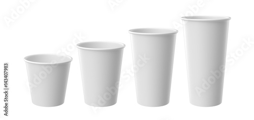 Valokuvatapetti White paper cup isolated on white background, 3D rendering
