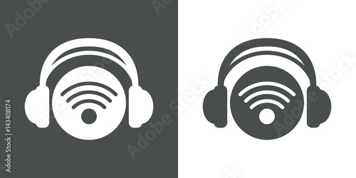 Icono plano auriculares con simbolo RSS gris y blanco