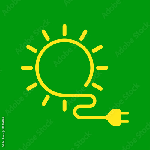 Icono plano energia solar amarillo en fondo verde