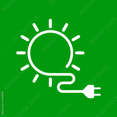 Icono plano energia solar blanco en fondo verde