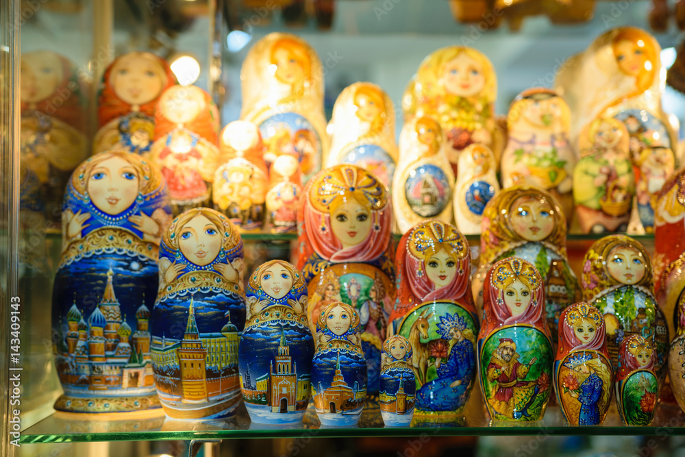 Matryoshkas in russian souvenir shop in Moscow